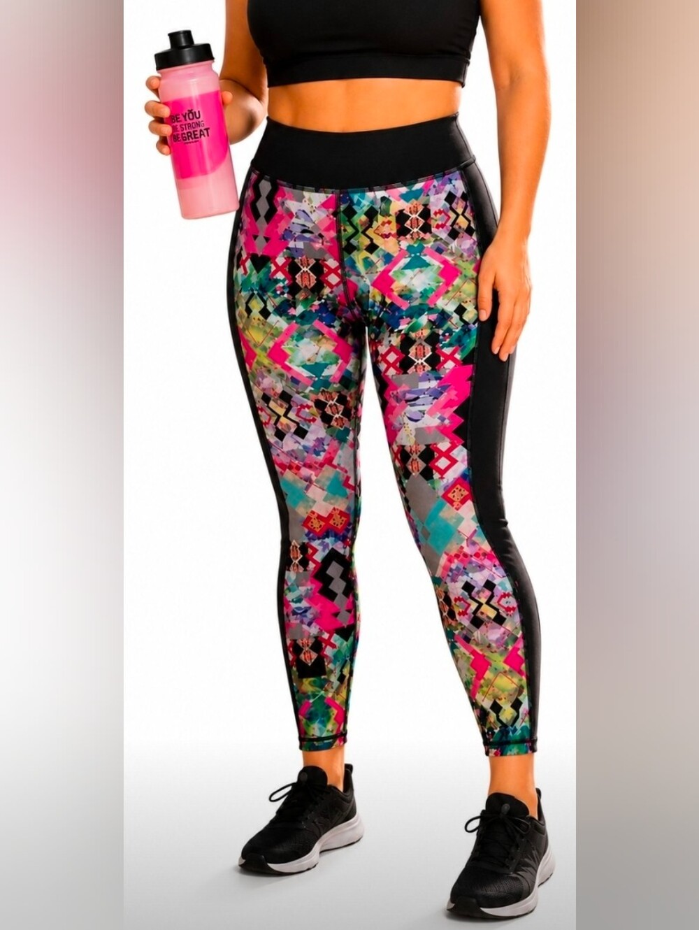 Pink Lotus- Multi-Color Geometric Active Leggings Womens 1X
